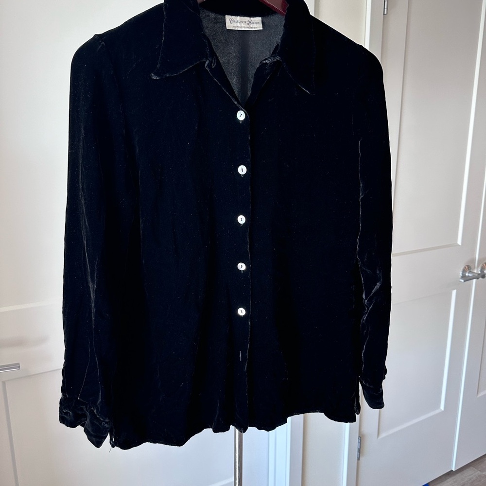 Black Velvet Button-Up Shirt